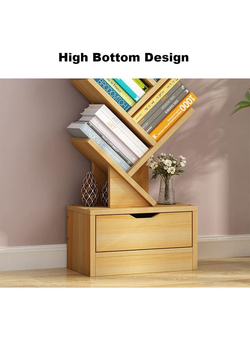 We mart 10 Tier Tree Bookshelf, 10 Shelf Bookcase with Drawer, Modern Book Storage, Free Standing Tree Bookcase, Utility Organizer Shelves for Home Office, Living Room, Bedroom, Rustic Brown - Image 5